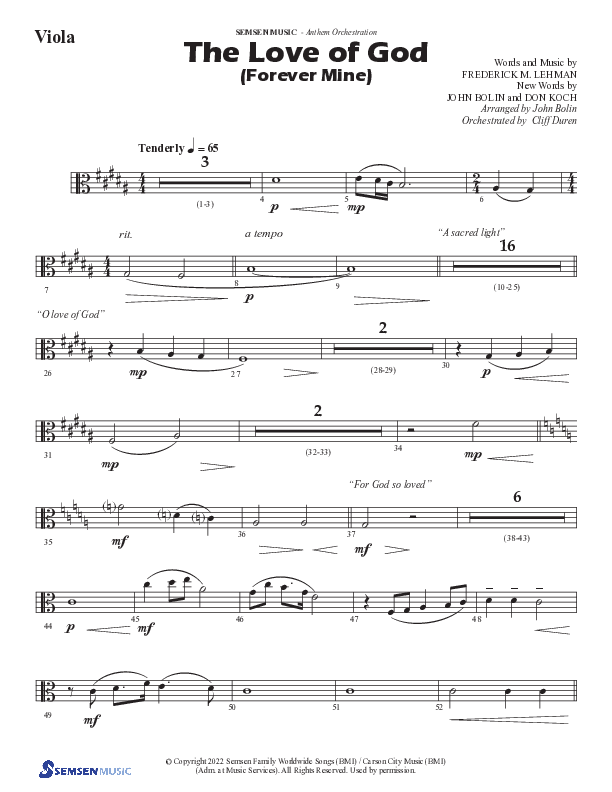 The Love Of God (Forever Mine) (Choral Anthem SATB) Viola (Semsen Music / Arr. John Bolin)