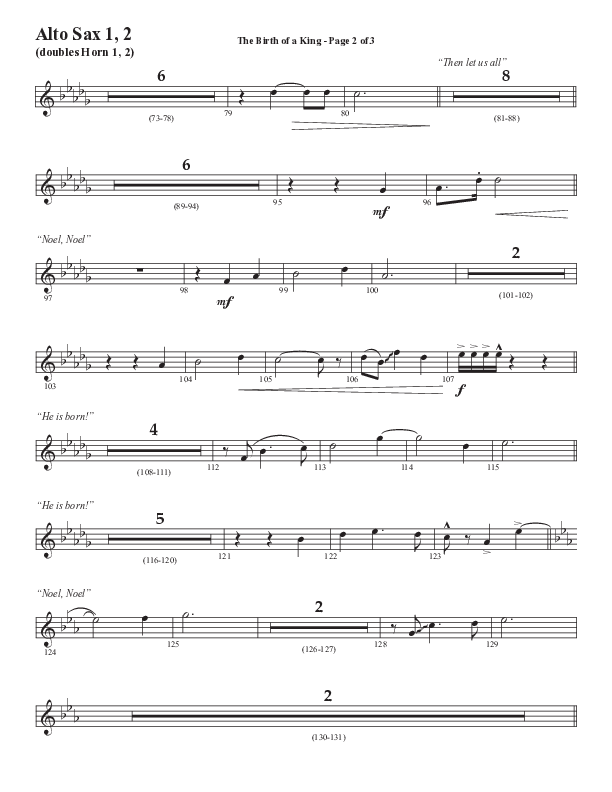 The Birth Of A King (A Christmas Moment) (Choral Anthem SATB) Alto Sax 1/2 (Semsen Music / Arr. Mason Brown / Arr. Russell Mauldin)