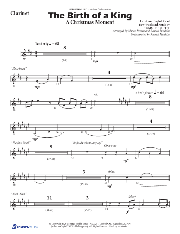 The Birth Of A King (A Christmas Moment) (Choral Anthem SATB) Clarinet (Semsen Music / Arr. Mason Brown / Arr. Russell Mauldin)