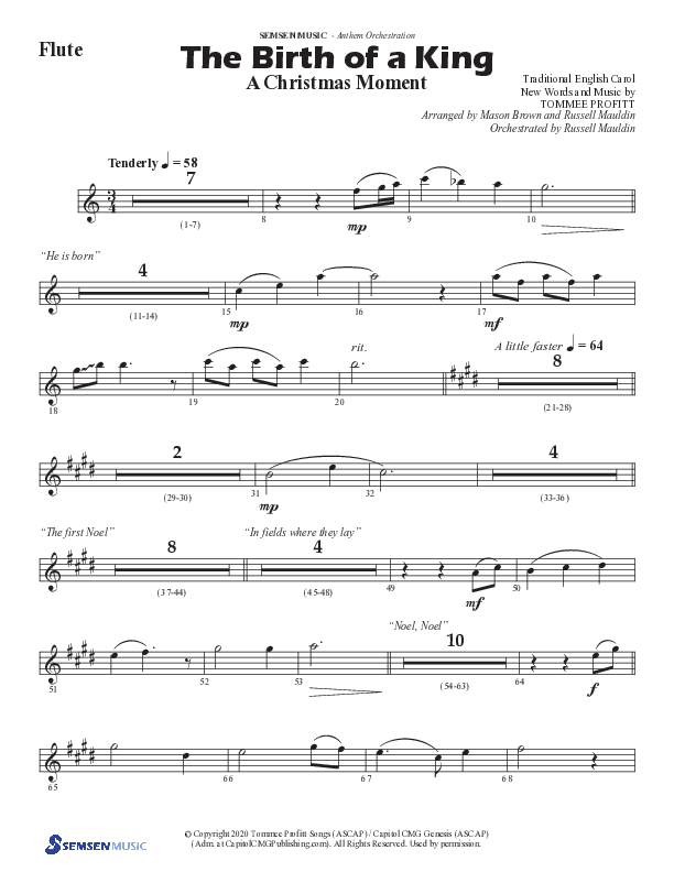The Birth Of A King (A Christmas Moment) (Choral Anthem SATB) Flute (Semsen Music / Arr. Mason Brown / Arr. Russell Mauldin)