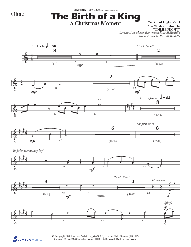 The Birth Of A King (A Christmas Moment) (Choral Anthem SATB) Oboe (Semsen Music / Arr. Mason Brown / Arr. Russell Mauldin)