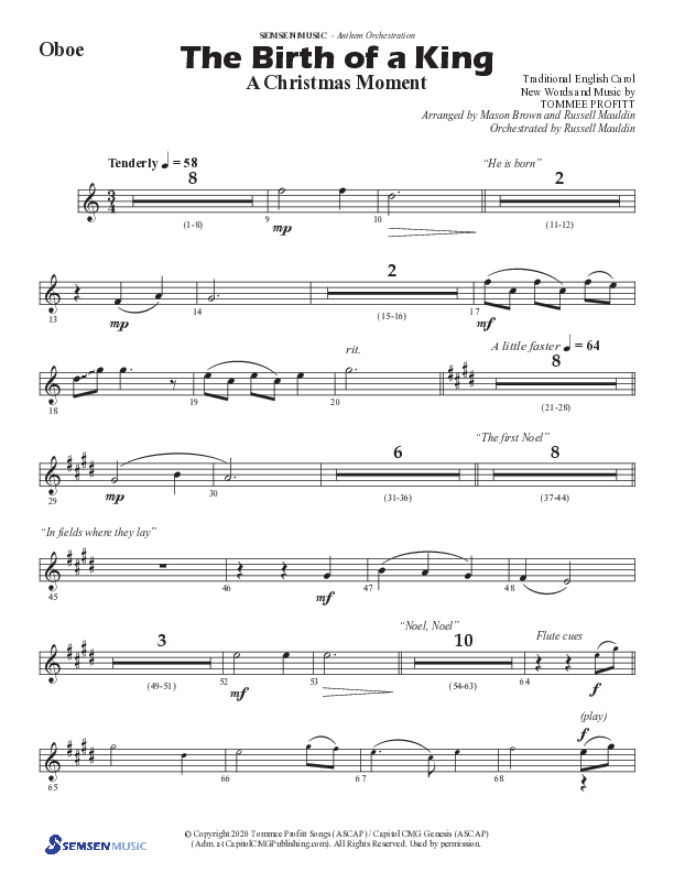 The Birth Of A King (A Christmas Moment) (Choral Anthem SATB) Oboe (Semsen Music / Arr. Mason Brown / Arr. Russell Mauldin)