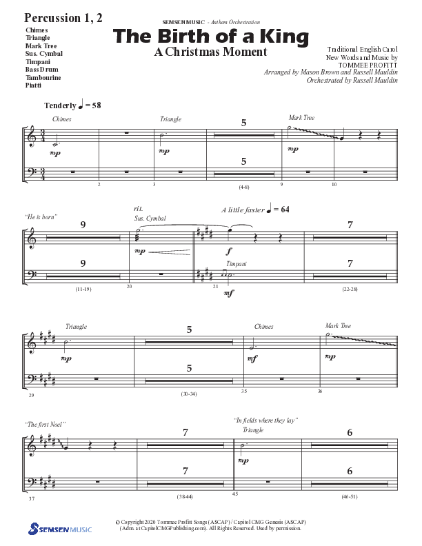 The Birth Of A King (A Christmas Moment) (Choral Anthem SATB) Percussion 1/2 (Semsen Music / Arr. Mason Brown / Arr. Russell Mauldin)