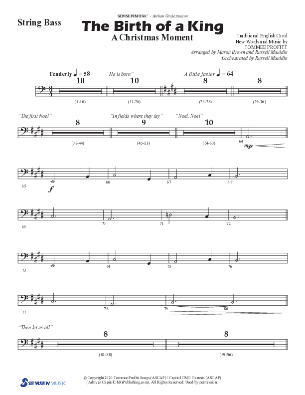 The Birth Of A King (A Christmas Moment) (Choral Anthem SATB) String Bass (Semsen Music / Arr. Mason Brown / Arr. Russell Mauldin)