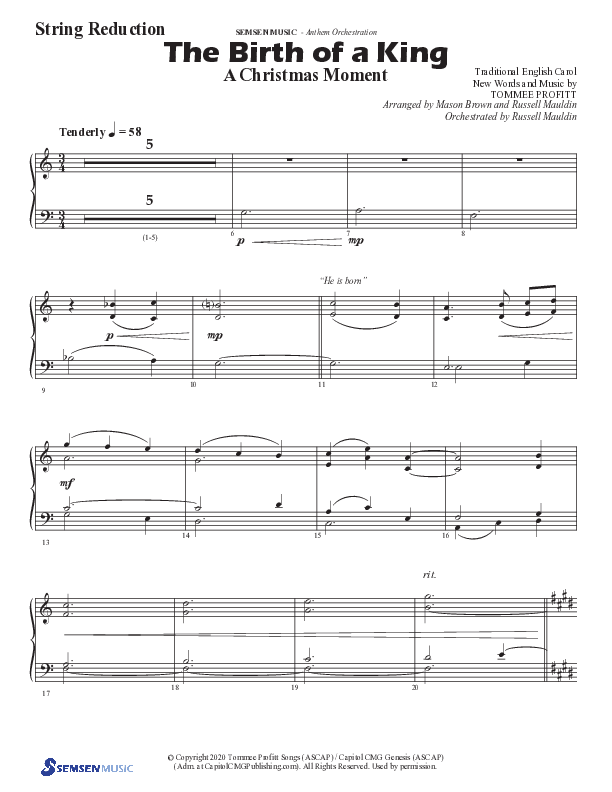 The Birth Of A King (A Christmas Moment) (Choral Anthem SATB) String Reduction (Semsen Music / Arr. Mason Brown / Arr. Russell Mauldin)