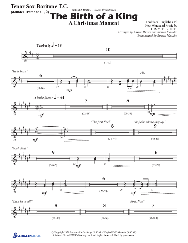 The Birth Of A King (A Christmas Moment) (Choral Anthem SATB) Tenor Sax/Baritone T.C. (Semsen Music / Arr. Mason Brown / Arr. Russell Mauldin)