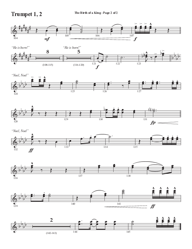 The Birth Of A King (A Christmas Moment) (Choral Anthem SATB) Trumpet 1,2 (Semsen Music / Arr. Mason Brown / Arr. Russell Mauldin)
