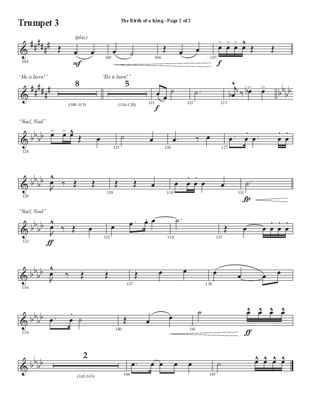 The Birth Of A King (A Christmas Moment) (Choral Anthem SATB) Trumpet 3 (Semsen Music / Arr. Mason Brown / Arr. Russell Mauldin)