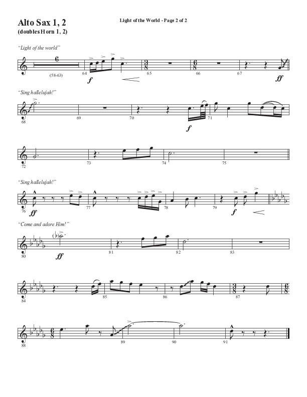Light Of The World (Sing Hallelujah) (Choral Anthem SATB) Alto Sax 1/2 (Semsen Music / Arr. Cliff Duren)