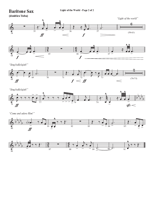 Light Of The World (Sing Hallelujah) (Choral Anthem SATB) Bari Sax (Semsen Music / Arr. Cliff Duren)