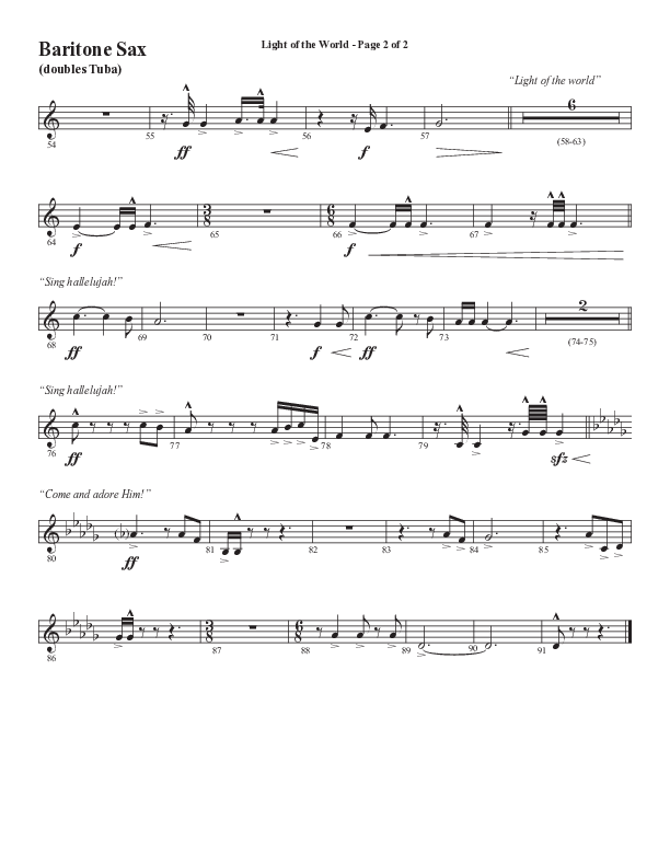 Light Of The World (Sing Hallelujah) (Choral Anthem SATB) Bari Sax (Semsen Music / Arr. Cliff Duren)