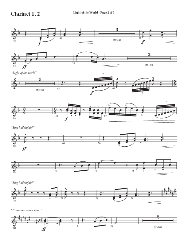 Light Of The World (Sing Hallelujah) (Choral Anthem SATB) Clarinet 1/2 (Semsen Music / Arr. Cliff Duren)