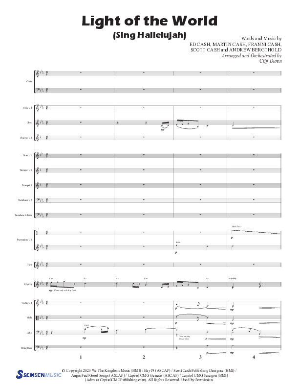 Light Of The World (Sing Hallelujah) (Choral Anthem SATB) Orchestration (Semsen Music / Arr. Cliff Duren)