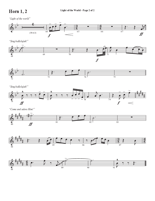 Light Of The World (Sing Hallelujah) (Choral Anthem SATB) French Horn 1/2 (Semsen Music / Arr. Cliff Duren)