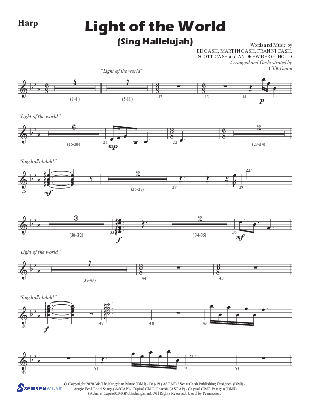Light Of The World (Sing Hallelujah) (Choral Anthem SATB) Harp (Semsen Music / Arr. Cliff Duren)