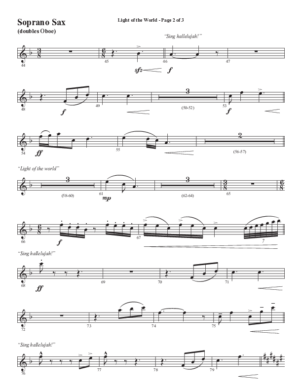 Light Of The World (Sing Hallelujah) (Choral Anthem SATB) Soprano Sax (Semsen Music / Arr. Cliff Duren)