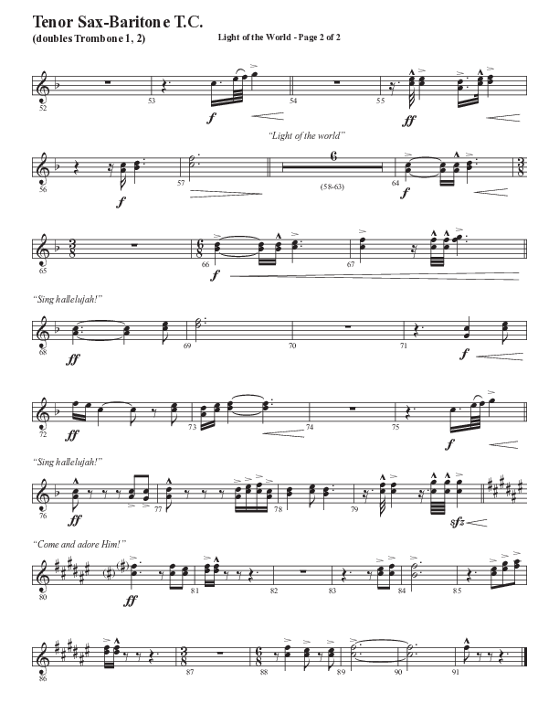 Light Of The World (Sing Hallelujah) (Choral Anthem SATB) Tenor Sax/Baritone T.C. (Semsen Music / Arr. Cliff Duren)
