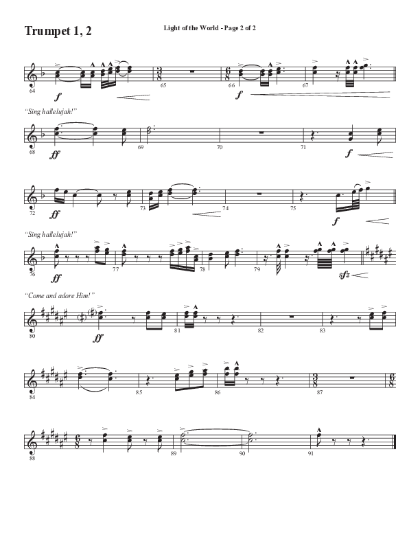 Light Of The World (Sing Hallelujah) (Choral Anthem SATB) Trumpet 1,2 (Semsen Music / Arr. Cliff Duren)