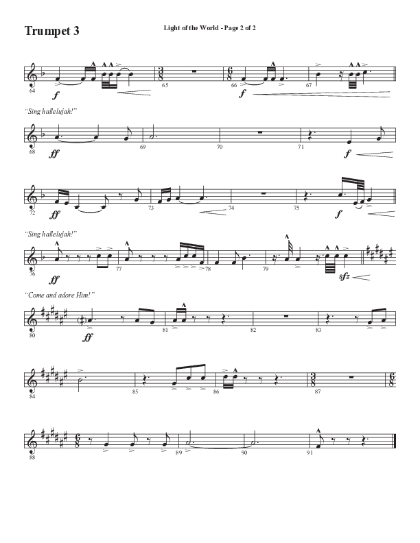 Light Of The World (Sing Hallelujah) (Choral Anthem SATB) Trumpet 3 (Semsen Music / Arr. Cliff Duren)