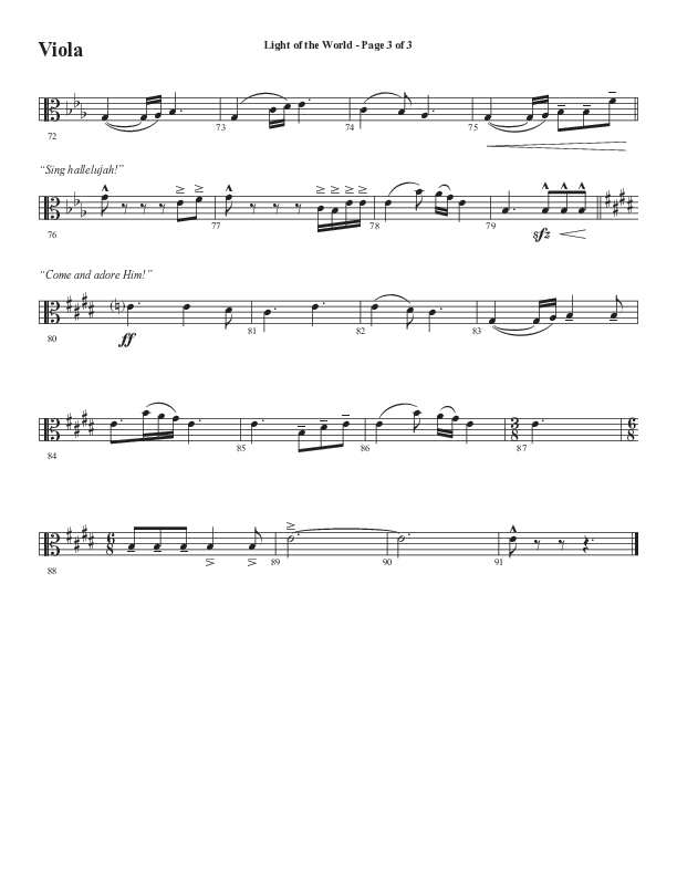 Light Of The World (Sing Hallelujah) (Choral Anthem SATB) Viola (Semsen Music / Arr. Cliff Duren)