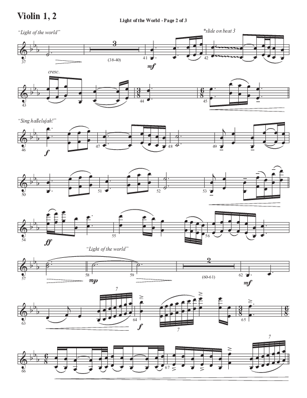 Light Of The World (Sing Hallelujah) (Choral Anthem SATB) Violin 1/2 (Semsen Music / Arr. Cliff Duren)