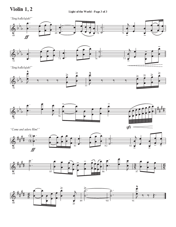 Light Of The World (Sing Hallelujah) (Choral Anthem SATB) Violin 1/2 (Semsen Music / Arr. Cliff Duren)