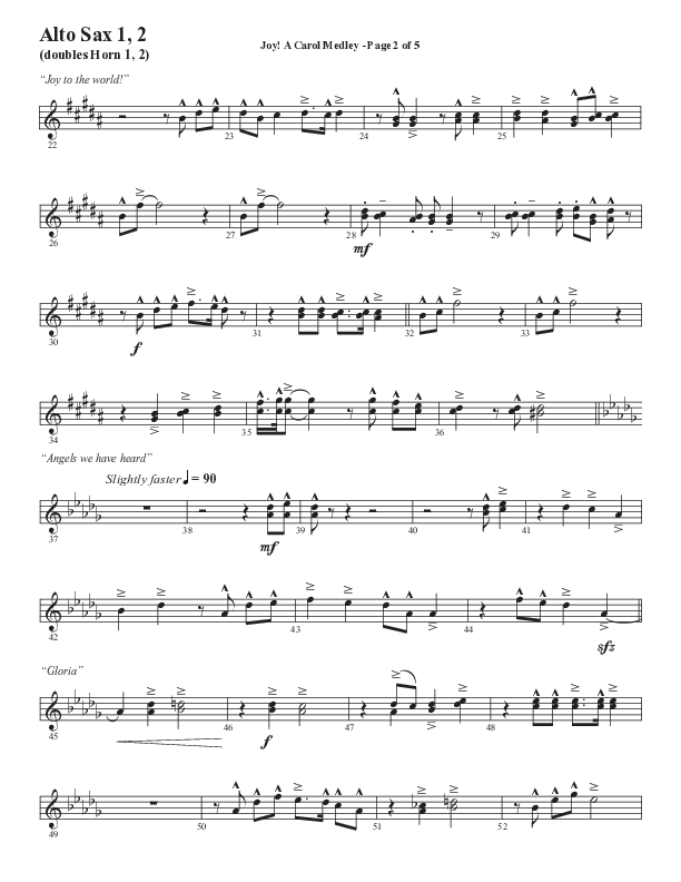 Joy A Carol Medley (Choral Anthem SATB) Alto Sax 1/2 (Semsen Music / Arr. John Bolin)