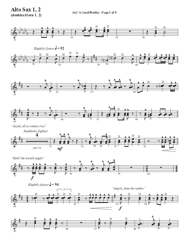 Joy A Carol Medley (Choral Anthem SATB) Alto Sax 1/2 (Semsen Music / Arr. John Bolin)