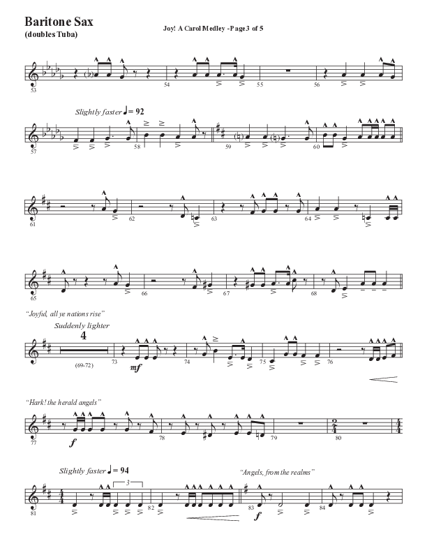 Joy A Carol Medley (Choral Anthem SATB) Bari Sax (Semsen Music / Arr. John Bolin)