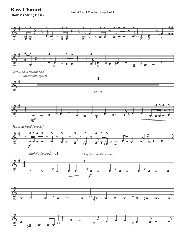 Joy A Carol Medley (Choral Anthem SATB) Bass Clarinet (Semsen Music / Arr. John Bolin)
