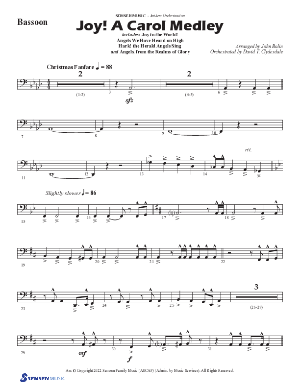 Joy A Carol Medley (Choral Anthem SATB) Bassoon (Semsen Music / Arr. John Bolin)