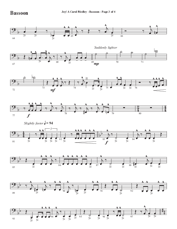 Joy A Carol Medley (Choral Anthem SATB) Bassoon (Semsen Music / Arr. John Bolin)