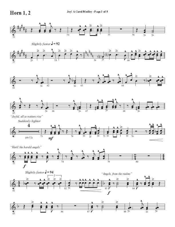 Joy A Carol Medley (Choral Anthem SATB) French Horn 1/2 (Semsen Music / Arr. John Bolin)