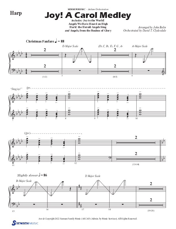 Joy A Carol Medley (Choral Anthem SATB) Harp (Semsen Music / Arr. John Bolin)