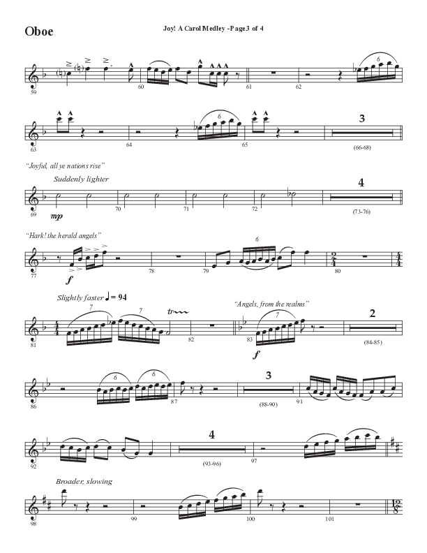 Joy A Carol Medley (Choral Anthem SATB) Oboe (Semsen Music / Arr. John Bolin)