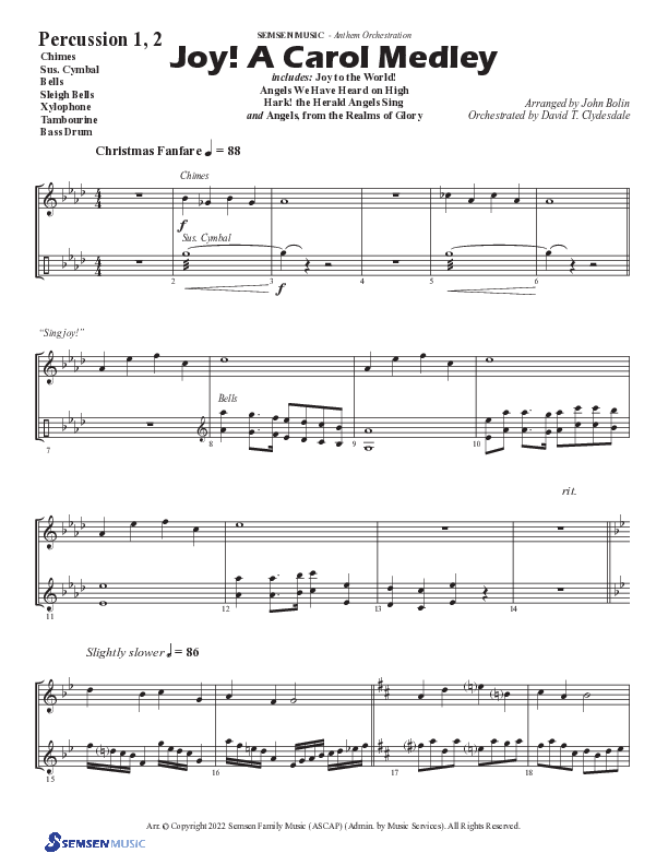 Joy A Carol Medley (Choral Anthem SATB) Percussion (Semsen Music / Arr. John Bolin)