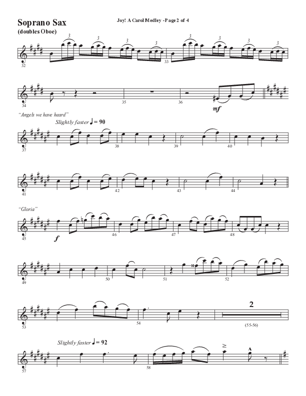 Joy A Carol Medley (Choral Anthem SATB) Soprano Sax (Semsen Music / Arr. John Bolin)