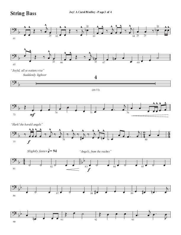 Joy A Carol Medley (Choral Anthem SATB) String Bass (Semsen Music / Arr. John Bolin)