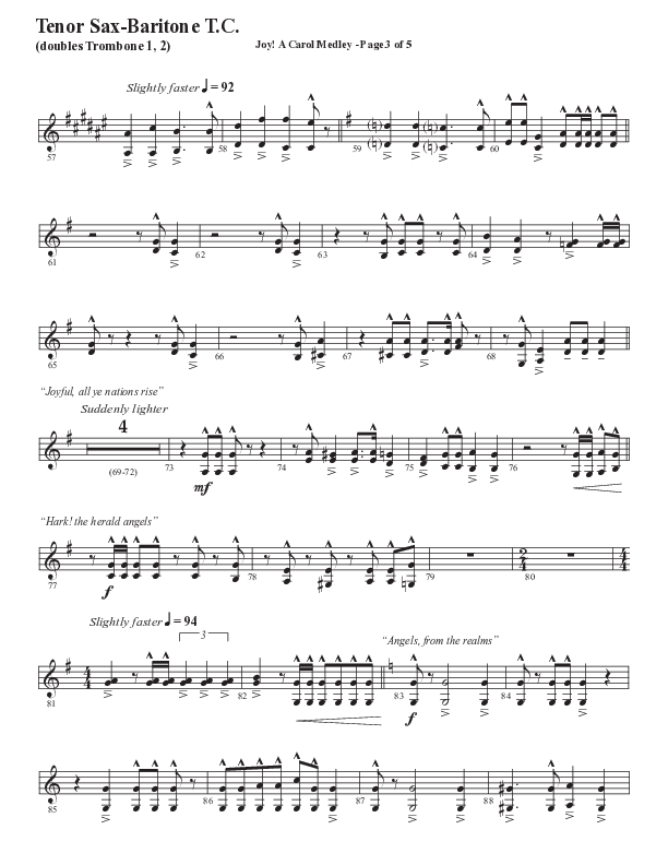 Joy A Carol Medley (Choral Anthem SATB) Tenor Sax/Baritone T.C. (Semsen Music / Arr. John Bolin)