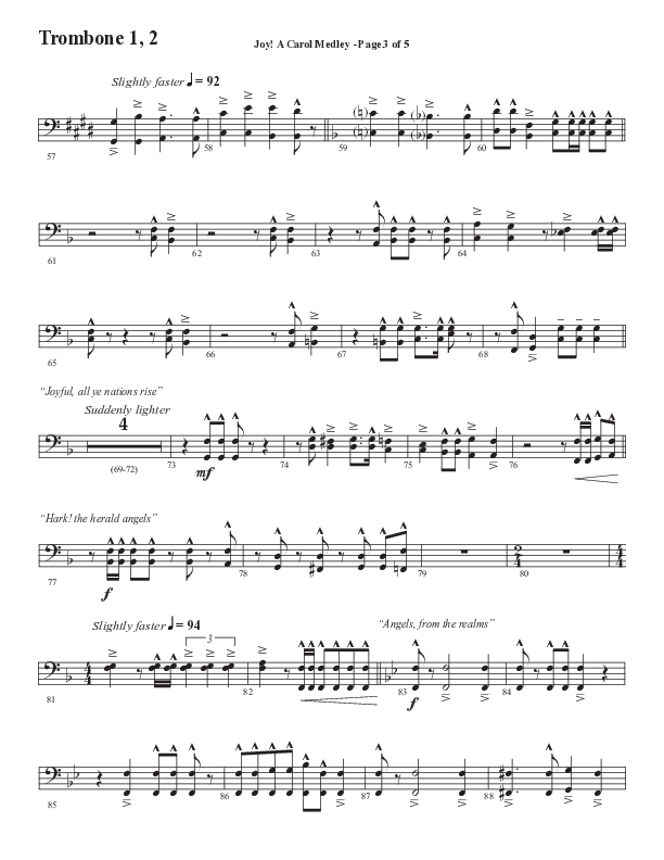 Joy A Carol Medley (Choral Anthem SATB) Trombone 1/2 (Semsen Music / Arr. John Bolin)