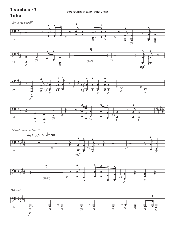 Joy A Carol Medley (Choral Anthem SATB) Trombone 3/Tuba (Semsen Music / Arr. John Bolin)