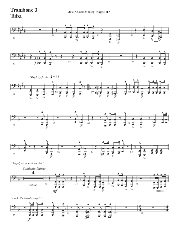 Joy A Carol Medley (Choral Anthem SATB) Trombone 3/Tuba (Semsen Music / Arr. John Bolin)