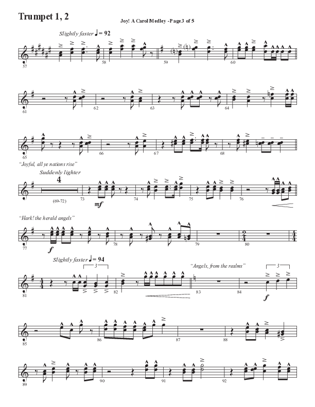 Joy A Carol Medley (Choral Anthem SATB) Trumpet 1,2 (Semsen Music / Arr. John Bolin)