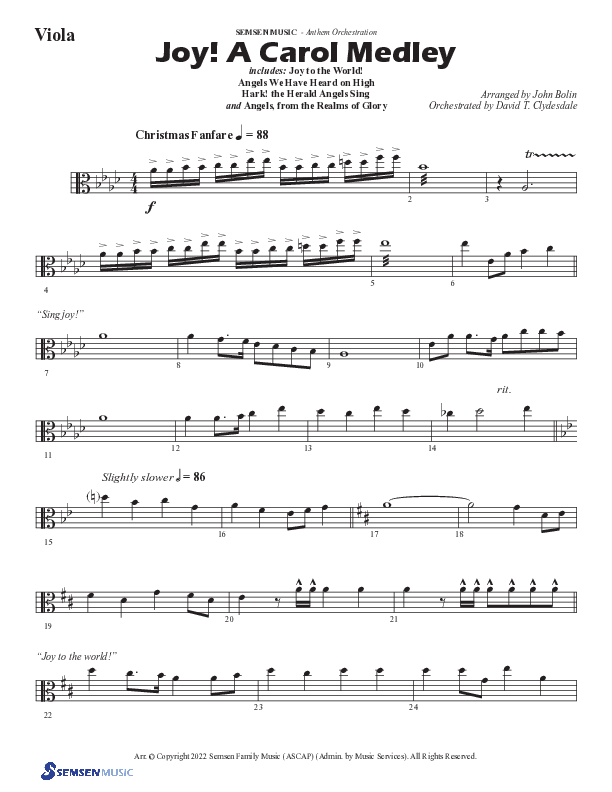 Joy A Carol Medley (Choral Anthem SATB) Viola (Semsen Music / Arr. John Bolin)