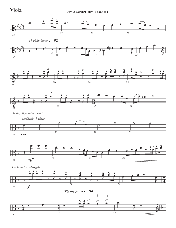 Joy A Carol Medley (Choral Anthem SATB) Viola (Semsen Music / Arr. John Bolin)