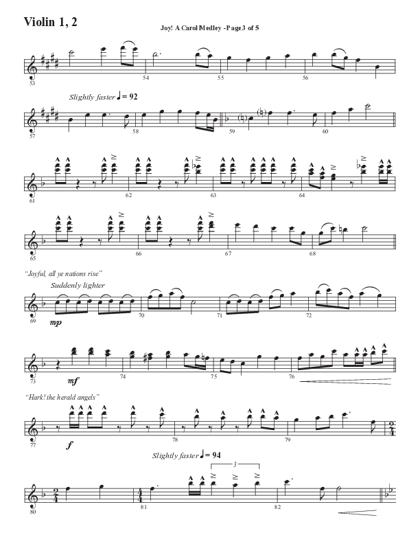 Joy A Carol Medley (Choral Anthem SATB) Violin 1/2 (Semsen Music / Arr. John Bolin)