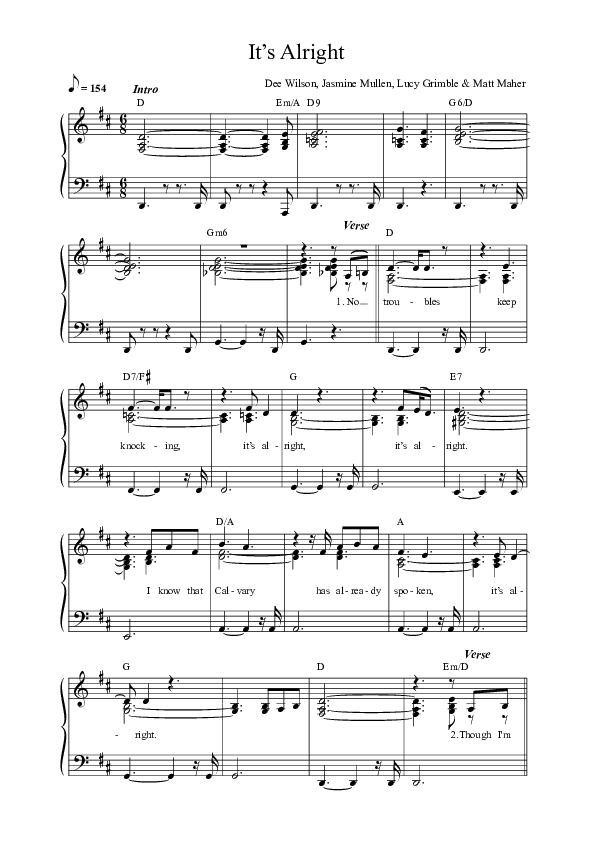 It's Alright Lead Sheet Melody (Anchor Hymns / Matt Maher / Dee Wilson / Jasmine Mullen)