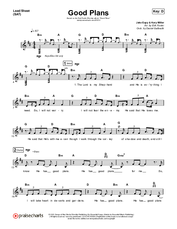 Good Plans Lead Sheet (SAT) (Red Rocks Worship)