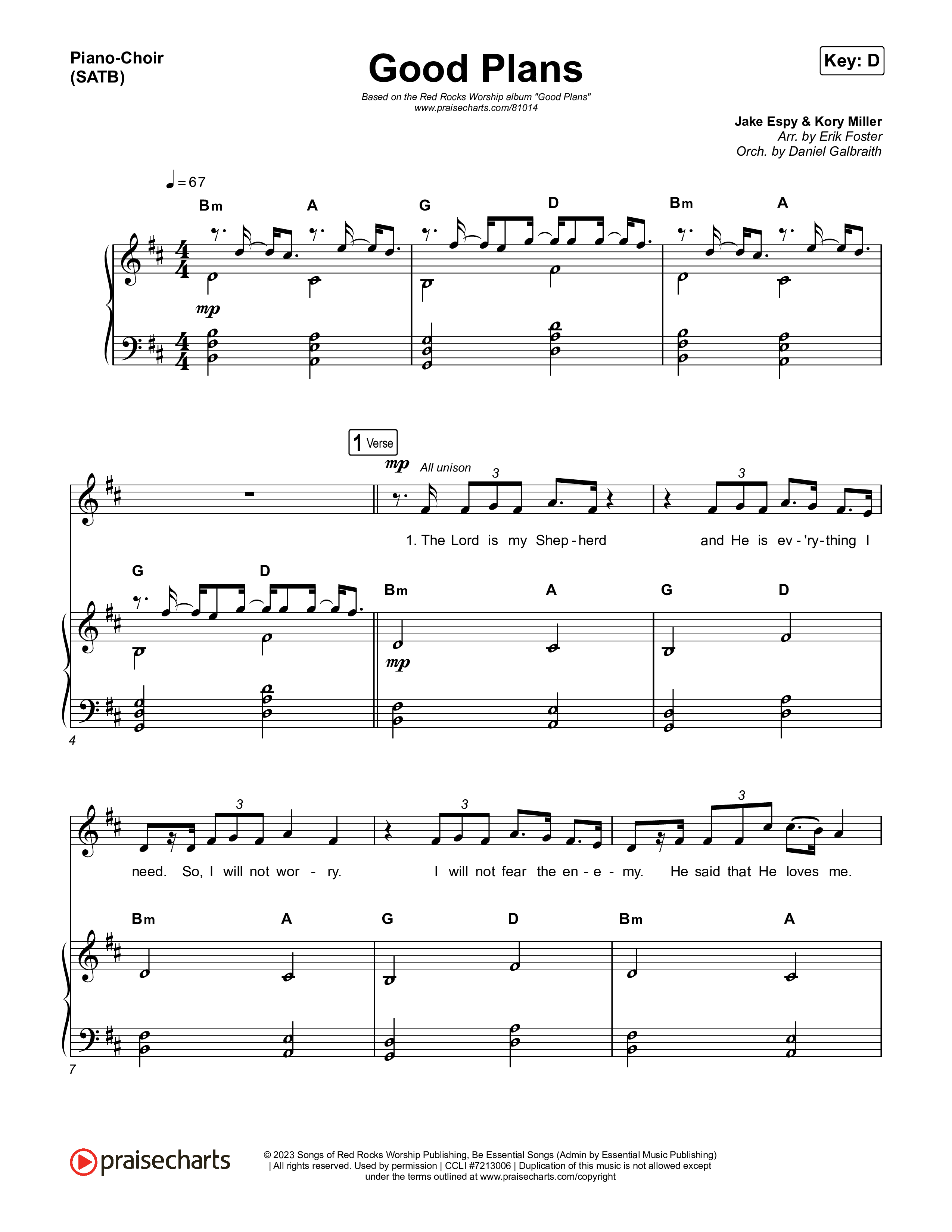 Good Plans Piano/Vocal (SATB) (Red Rocks Worship)