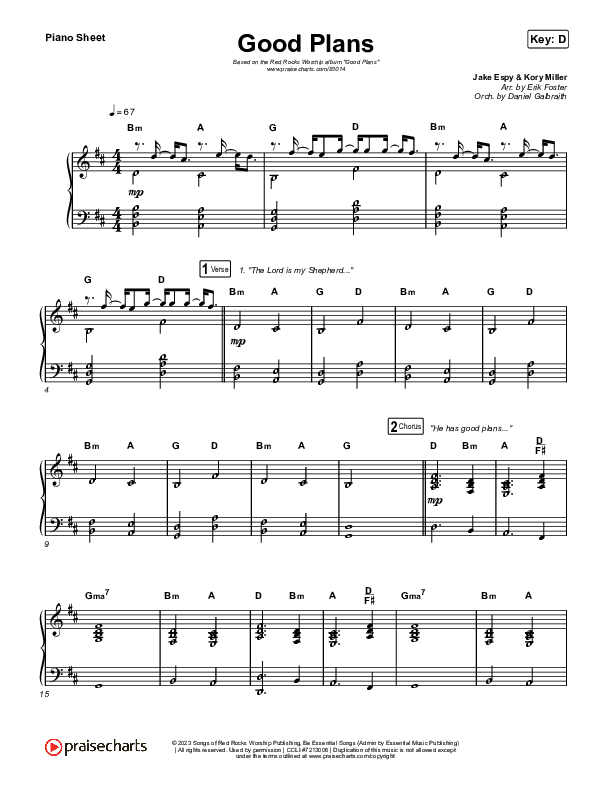 Good Plans Piano Sheet (Red Rocks Worship)